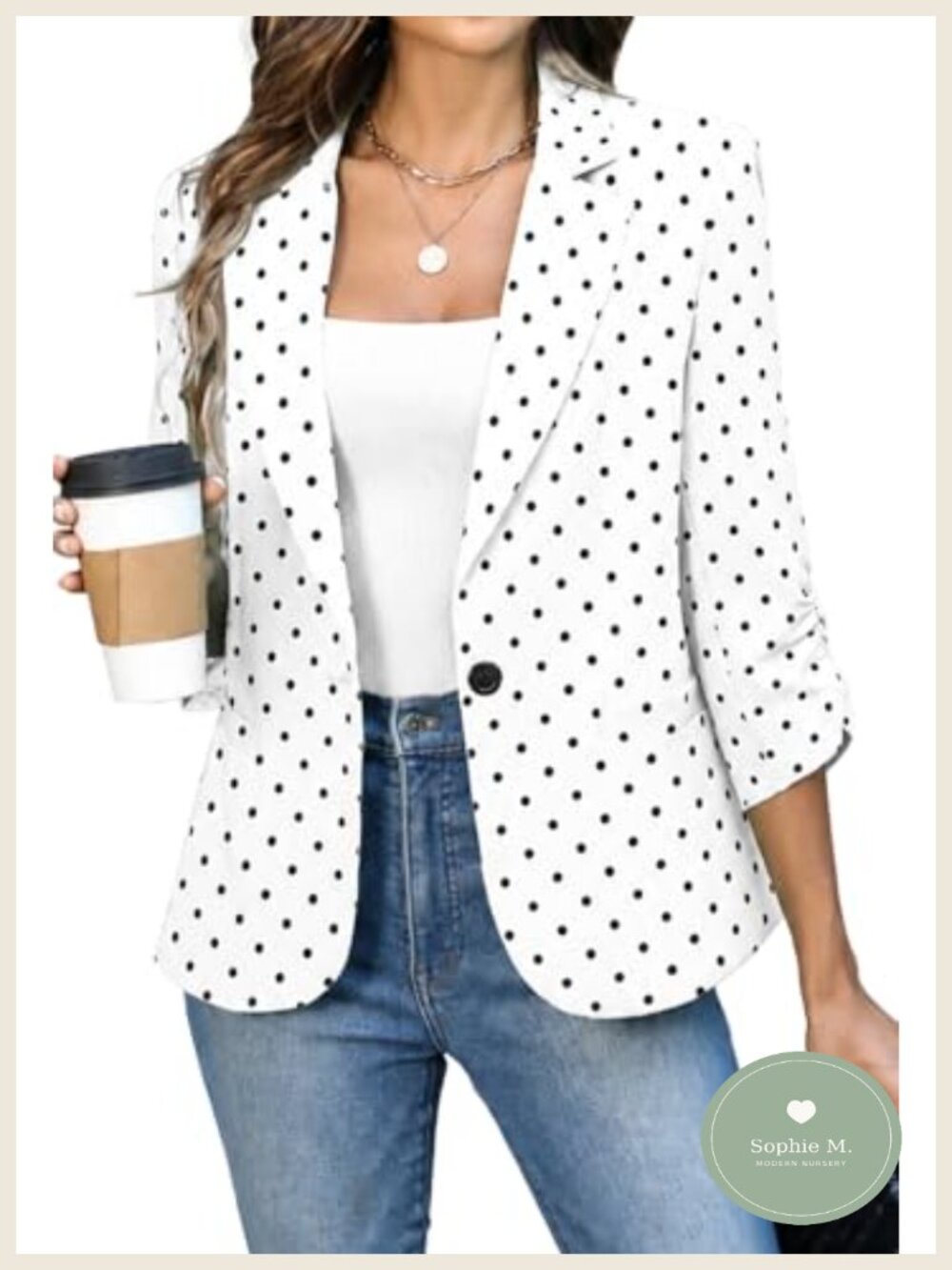 Women's Ruched 3/4 Sleeve Blazer Lightweight Fitted
